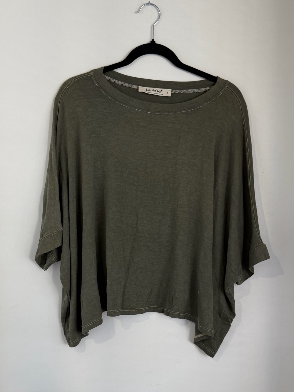 Three Bird Nest Olive Boxy Dolman Top NWOT